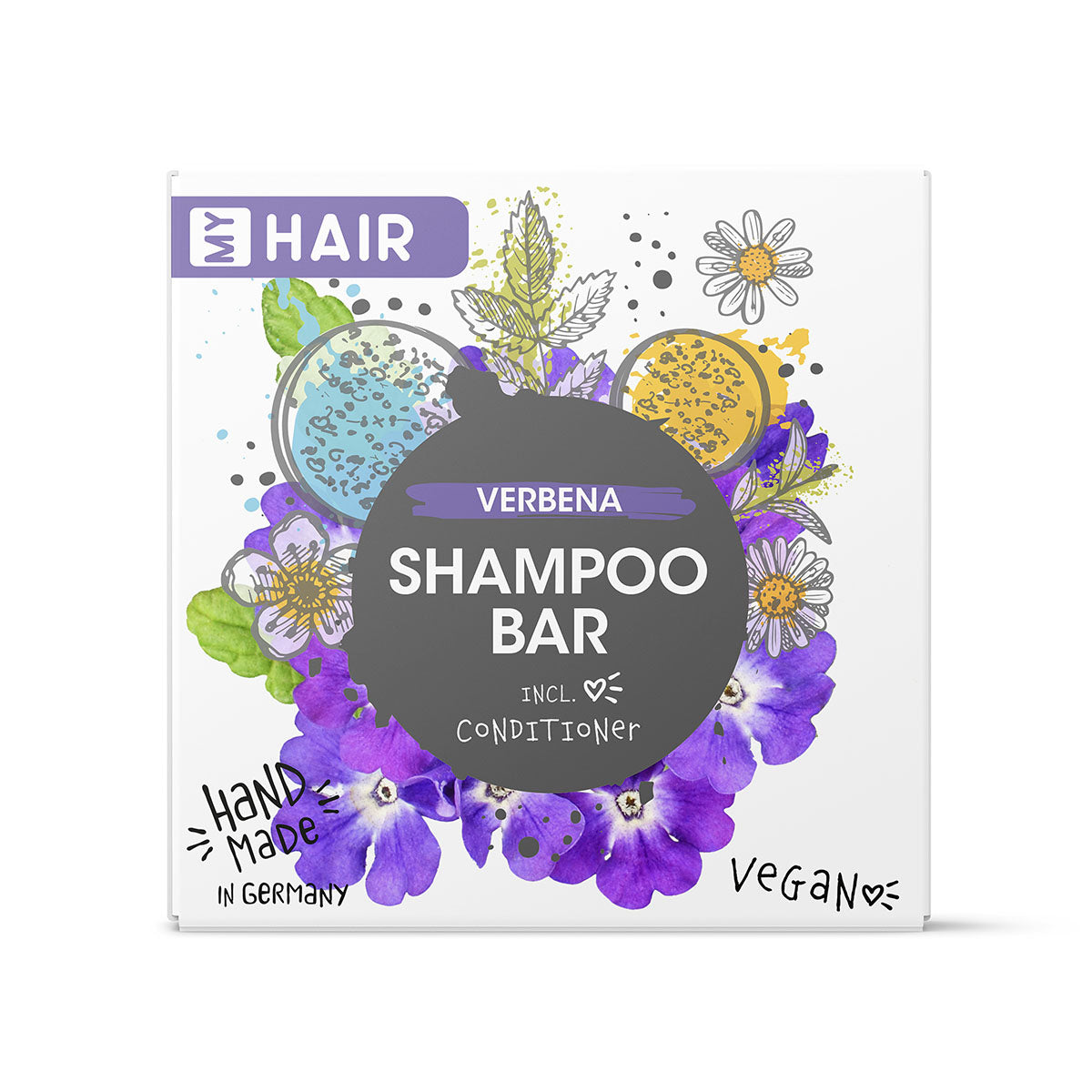 MY HAIR Handgefertigtes festes Shampoo in Papierschachtel, Eisenkraut