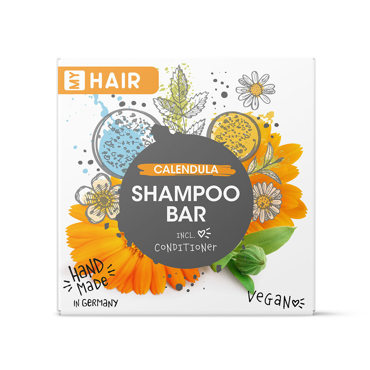 MY HAIR Handgefertigtes festes Shampoo in Papierschachtel, Ringelblume